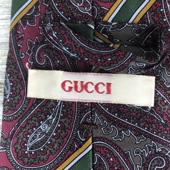 Vintage Gucci Maroon Gray Skinny Silk Tie Italy - Picture 8 of 8